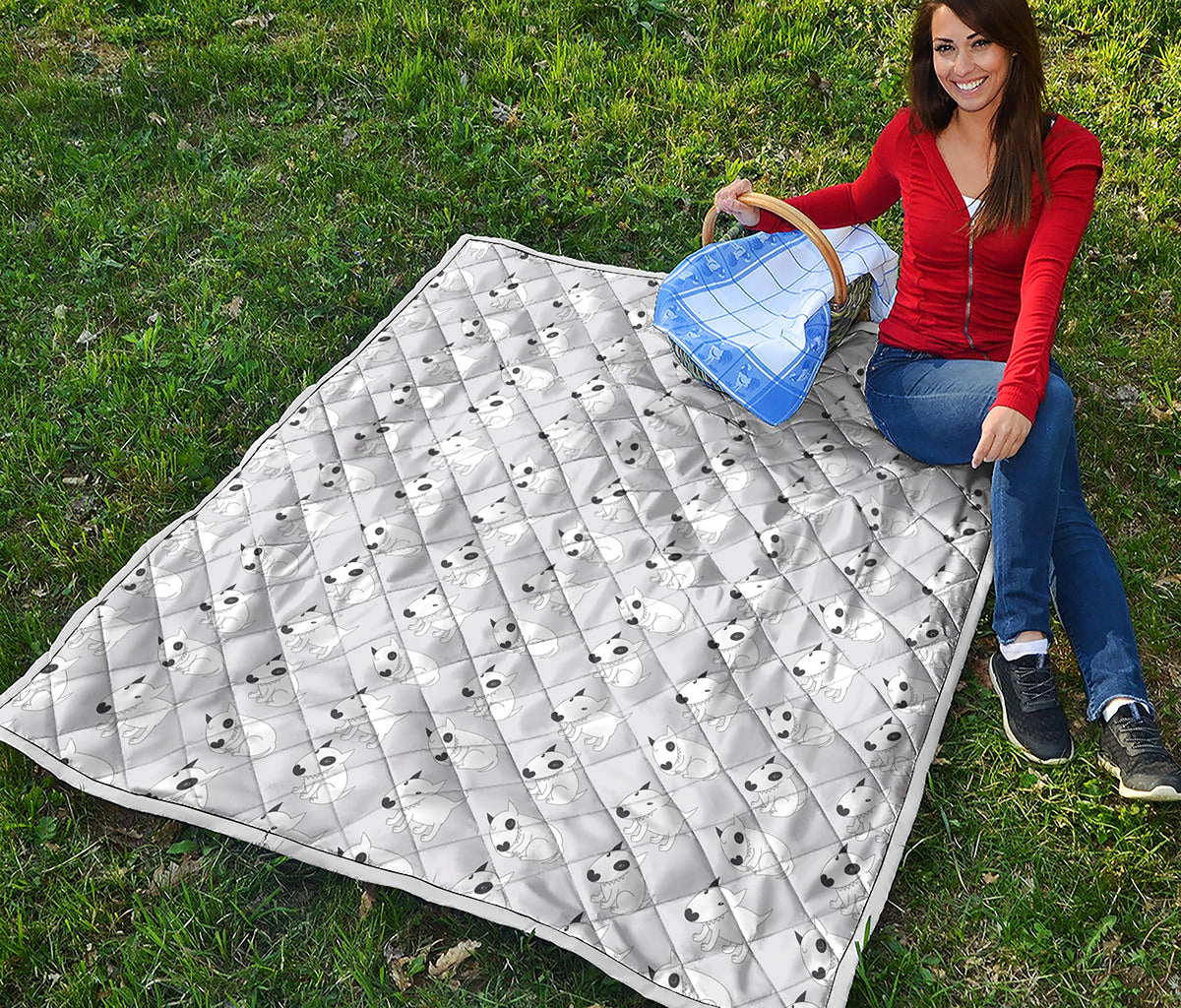 Doodle Bull Terrier Pattern Print Quilt