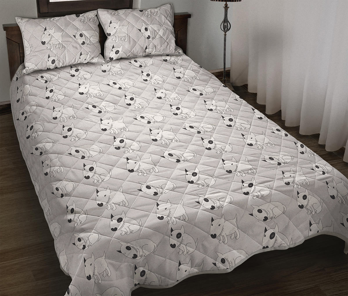 Doodle Bull Terrier Pattern Print Quilt Bed Set