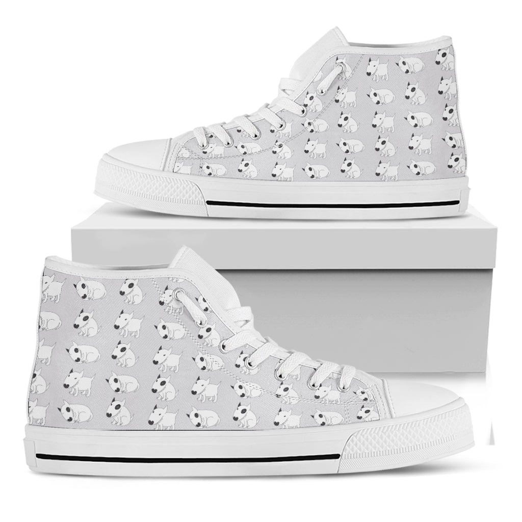 Doodle Bull Terrier Pattern Print White High Top Shoes