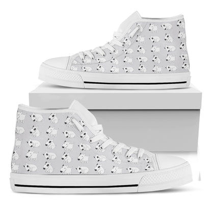 Doodle Bull Terrier Pattern Print White High Top Shoes