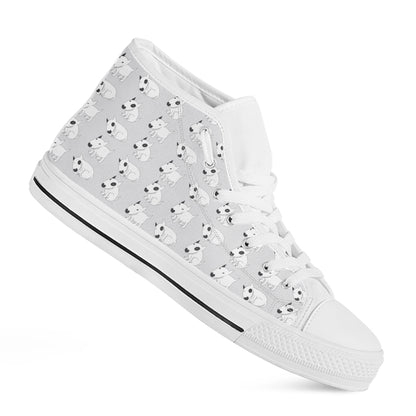 Doodle Bull Terrier Pattern Print White High Top Shoes