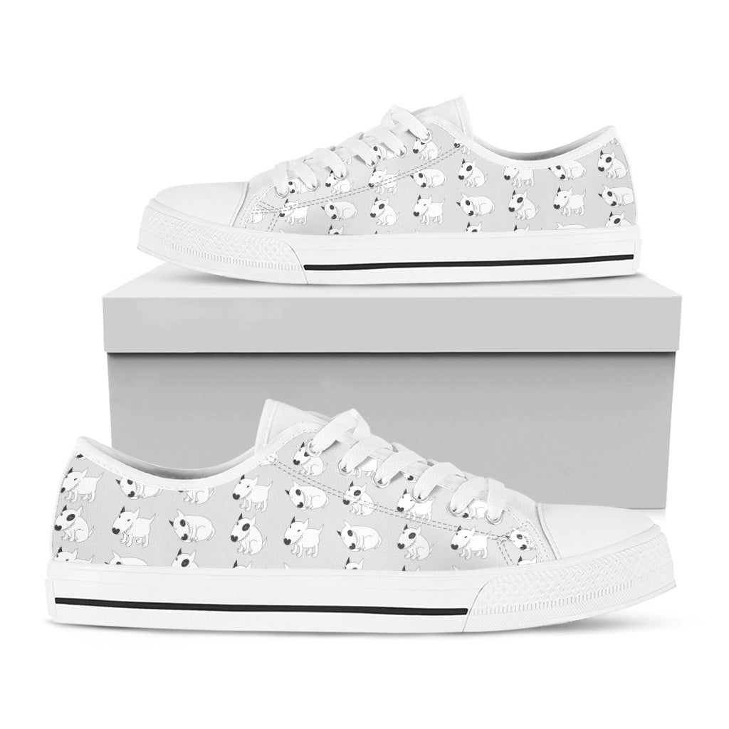 Doodle Bull Terrier Pattern Print White Low Top Shoes