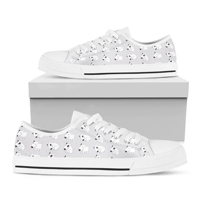 Doodle Bull Terrier Pattern Print White Low Top Shoes