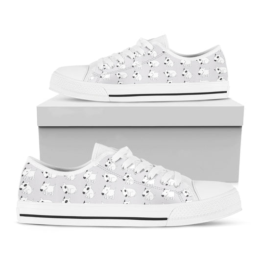 Doodle Bull Terrier Pattern Print White Low Top Shoes