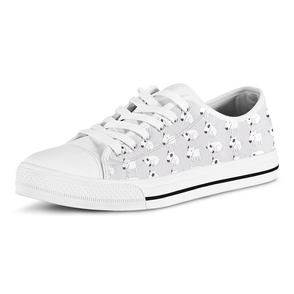 Doodle Bull Terrier Pattern Print White Low Top Shoes
