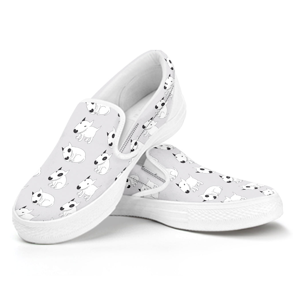 Doodle Bull Terrier Pattern Print White Slip On Shoes