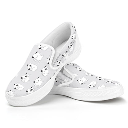 Doodle Bull Terrier Pattern Print White Slip On Shoes