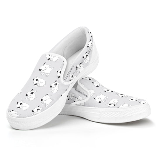 Doodle Bull Terrier Pattern Print White Slip On Shoes