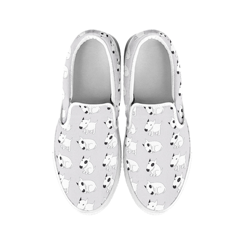Doodle Bull Terrier Pattern Print White Slip On Shoes