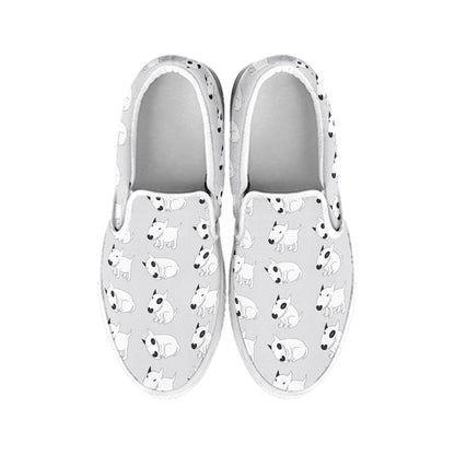 Doodle Bull Terrier Pattern Print White Slip On Shoes