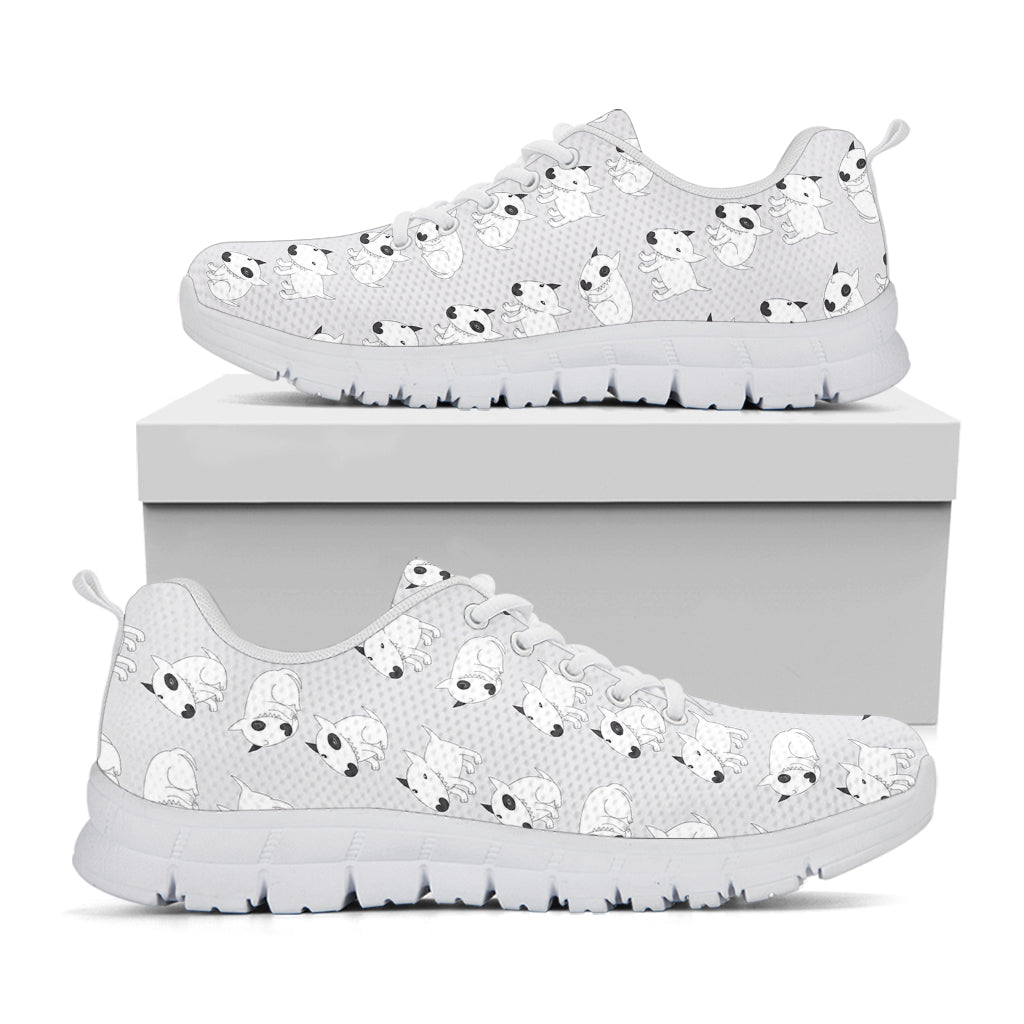 Doodle Bull Terrier Pattern Print White Sneakers