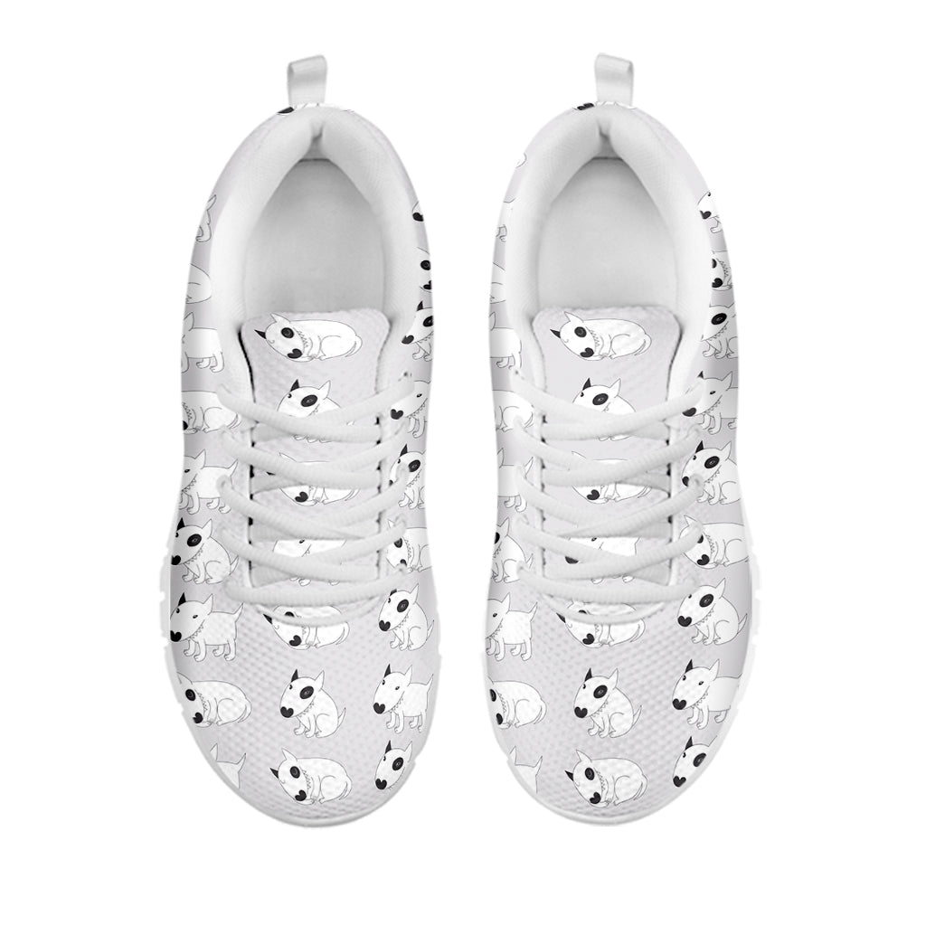 Doodle Bull Terrier Pattern Print White Sneakers