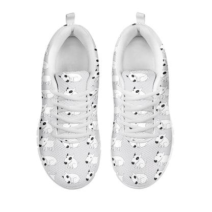 Doodle Bull Terrier Pattern Print White Sneakers