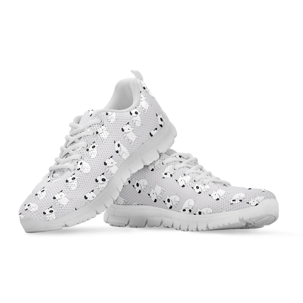 Doodle Bull Terrier Pattern Print White Sneakers
