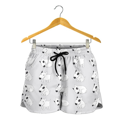 Doodle Bull Terrier Pattern Print Women's Shorts