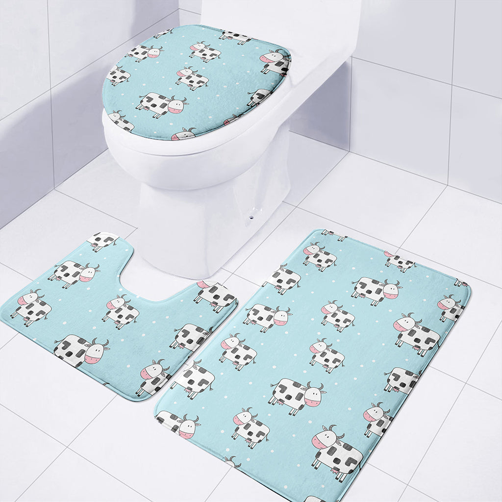 Doodle Cow Pattern Print 3 Piece Bath Mat Set