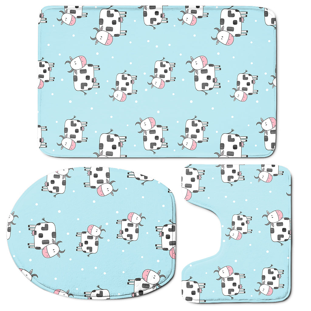 Doodle Cow Pattern Print 3 Piece Bath Mat Set