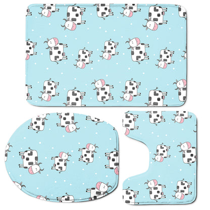 Doodle Cow Pattern Print 3 Piece Bath Mat Set