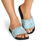 Doodle Cow Pattern Print Black Slide Sandals