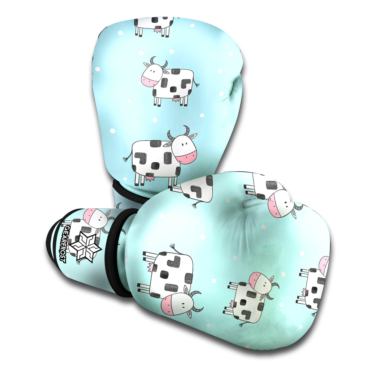 Doodle Cow Pattern Print Boxing Gloves