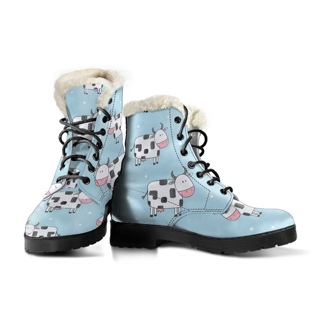 Doodle Cow Pattern Print Comfy Boots GearFrost
