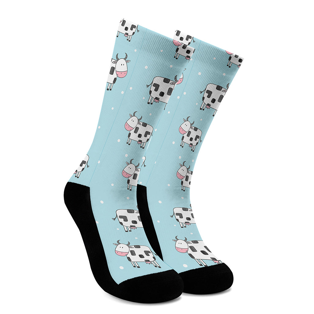 Doodle Cow Pattern Print Crew Socks