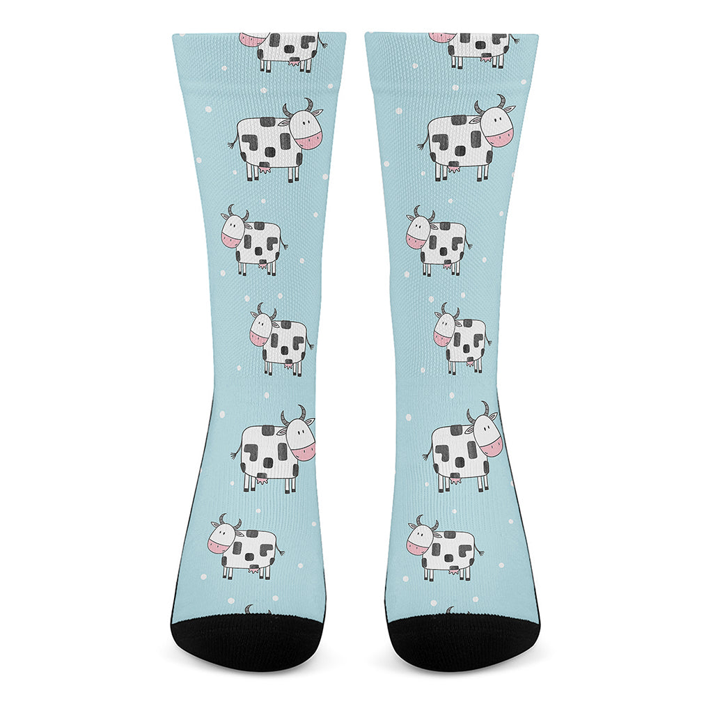 Doodle Cow Pattern Print Crew Socks