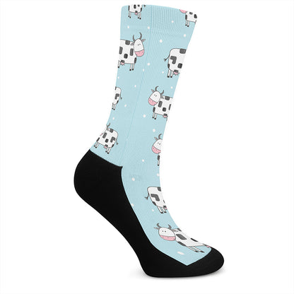Doodle Cow Pattern Print Crew Socks