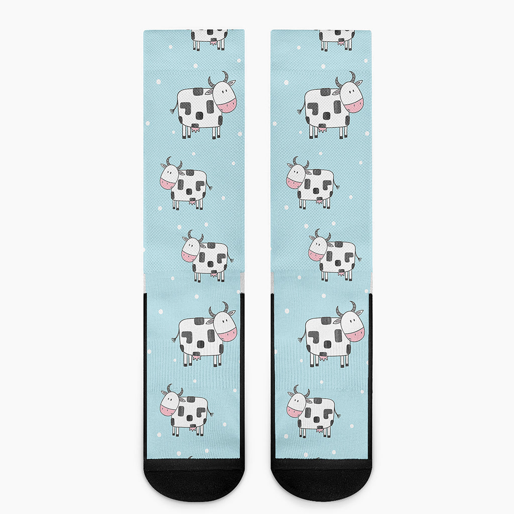Doodle Cow Pattern Print Crew Socks
