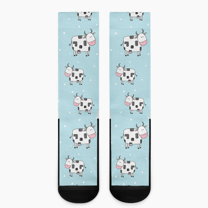 Doodle Cow Pattern Print Crew Socks