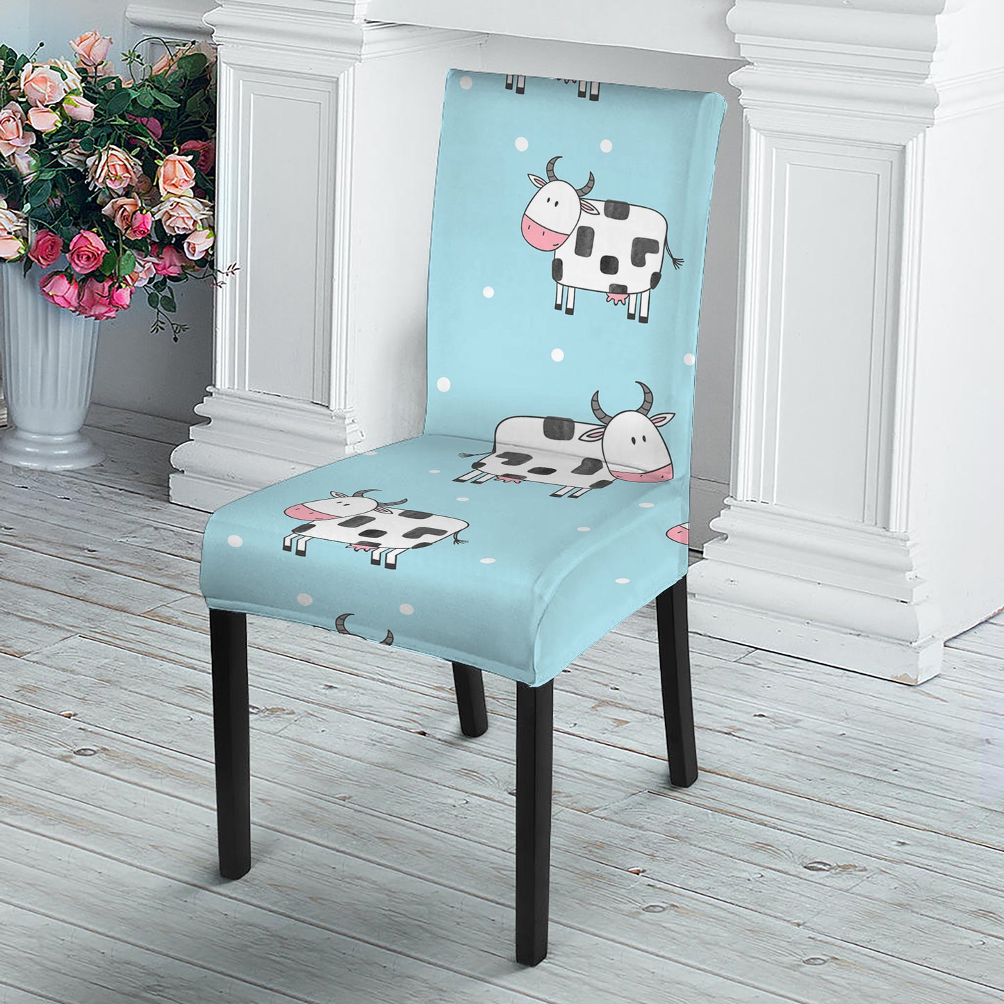 Doodle Cow Pattern Print Dining Chair Slipcover