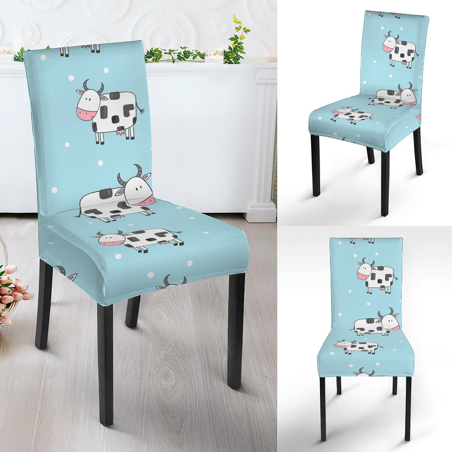 Doodle Cow Pattern Print Dining Chair Slipcover