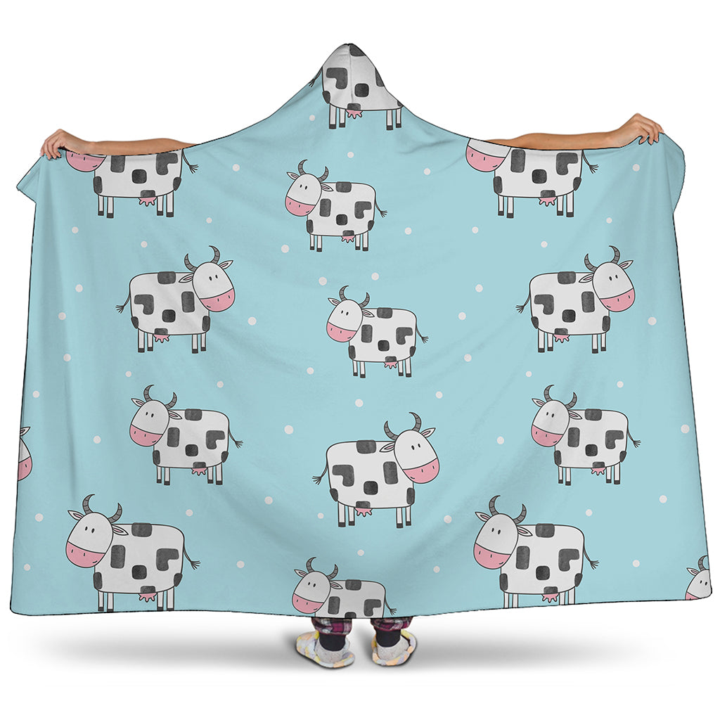 Doodle Cow Pattern Print Hooded Blanket