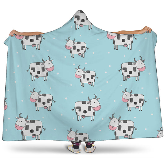 Doodle Cow Pattern Print Hooded Blanket