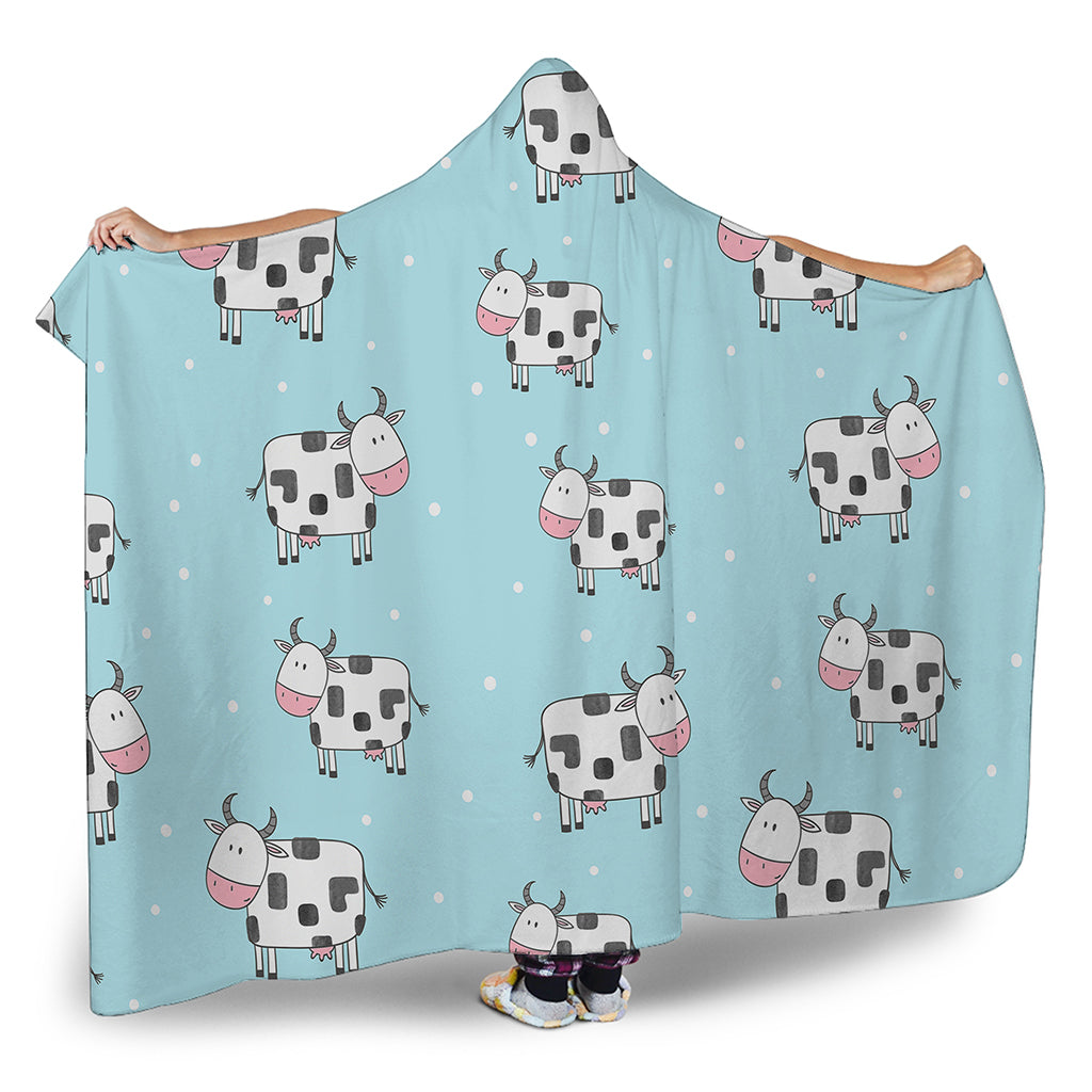 Doodle Cow Pattern Print Hooded Blanket