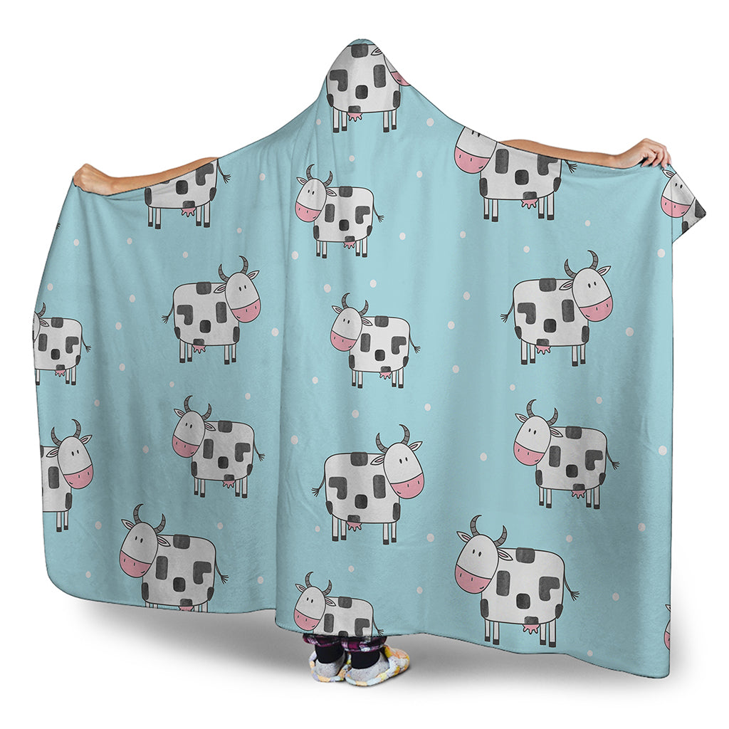 Doodle Cow Pattern Print Hooded Blanket