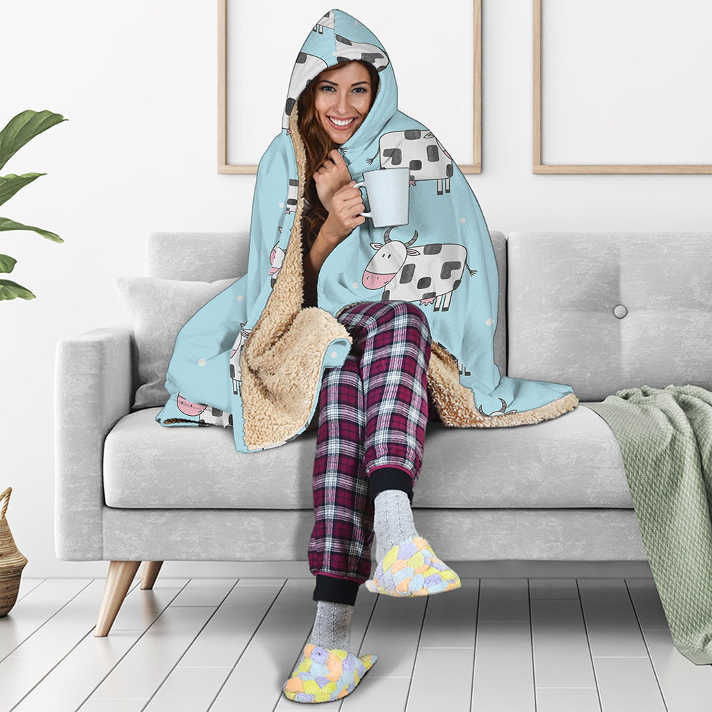 Doodle Cow Pattern Print Hooded Blanket