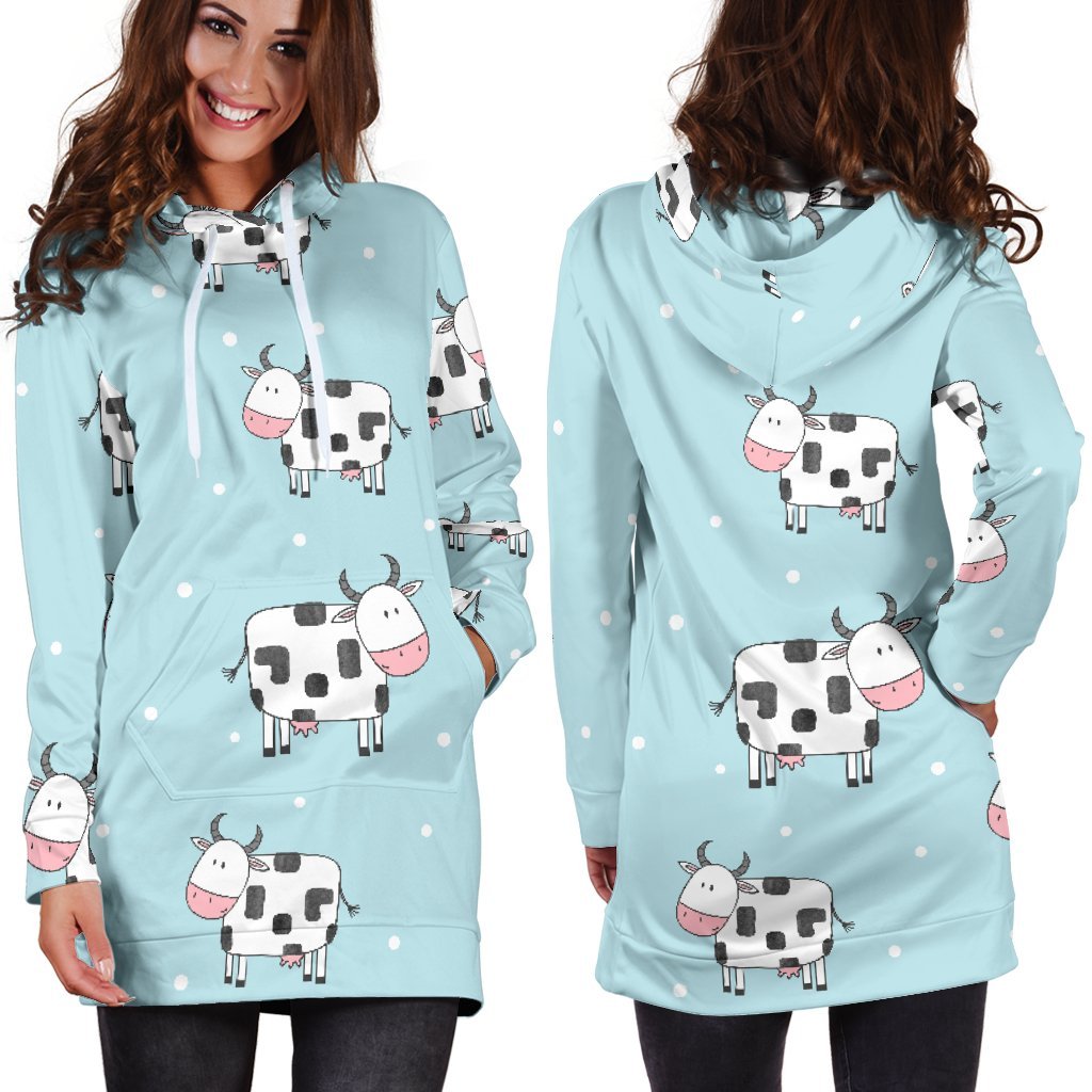 Doodle Cow Pattern Print Hoodie Dress GearFrost