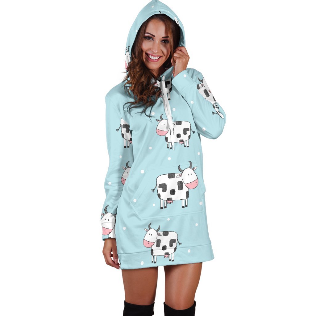 Doodle Cow Pattern Print Hoodie Dress GearFrost