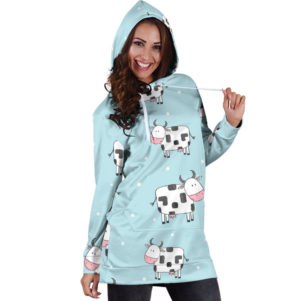 Doodle Cow Pattern Print Hoodie Dress GearFrost