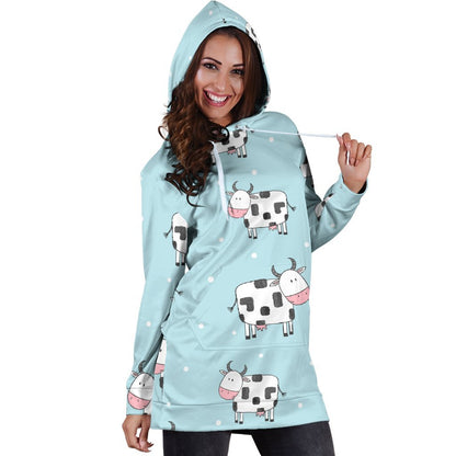 Doodle Cow Pattern Print Hoodie Dress GearFrost