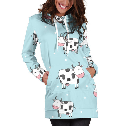 Doodle Cow Pattern Print Hoodie Dress GearFrost
