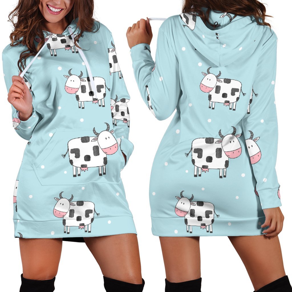 Doodle Cow Pattern Print Hoodie Dress GearFrost