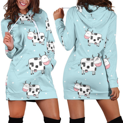 Doodle Cow Pattern Print Hoodie Dress GearFrost