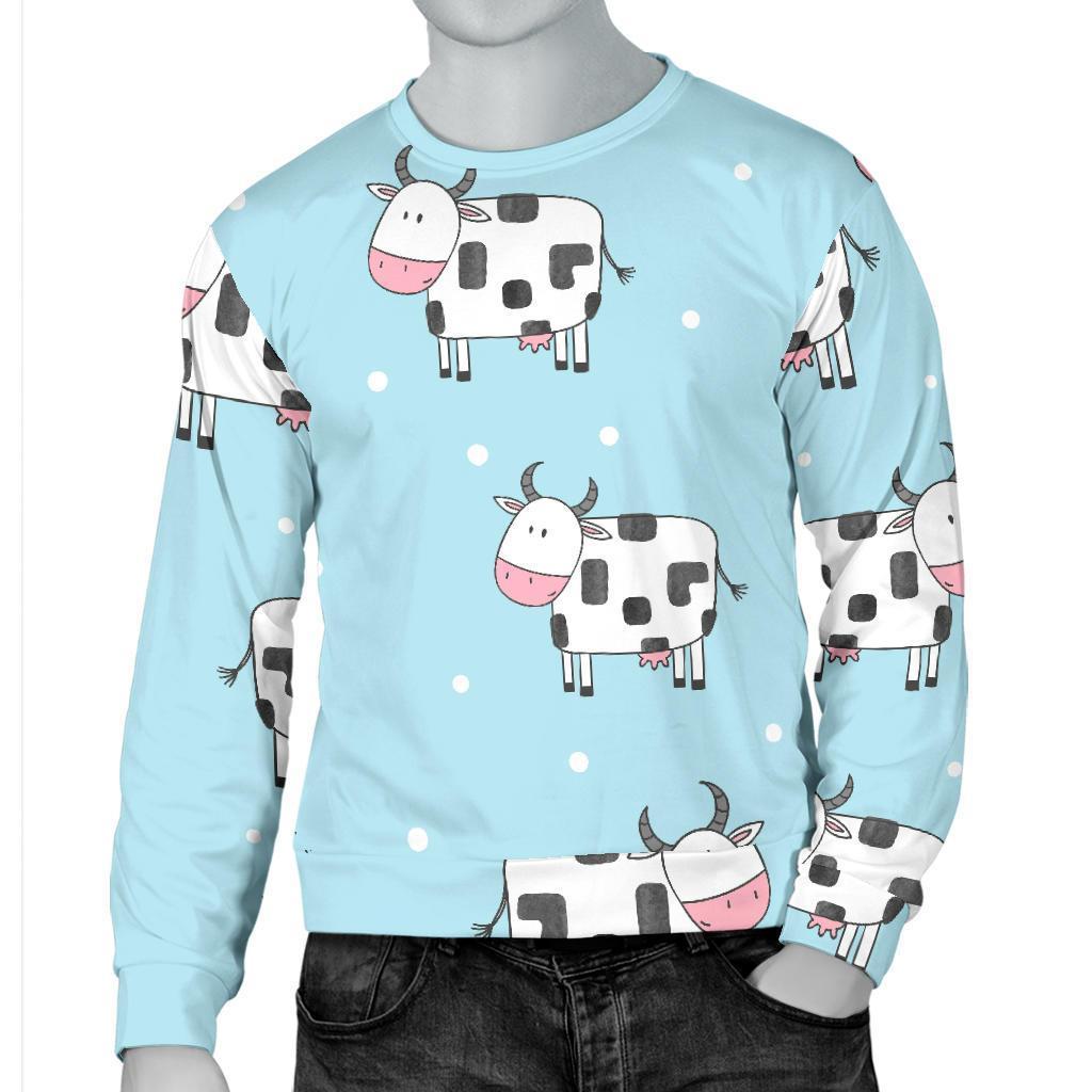 Doodle Cow Pattern Print Men's Crewneck Sweatshirt GearFrost