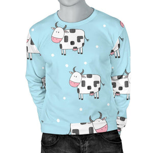 Doodle Cow Pattern Print Men's Crewneck Sweatshirt GearFrost