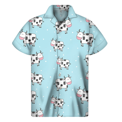 Doodle Cow Pattern Print Men's Short Sleeve Shirt