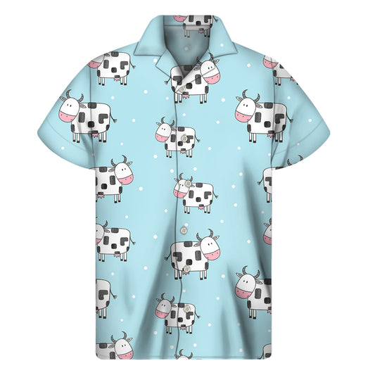 Doodle Cow Pattern Print Men's Short Sleeve Shirt