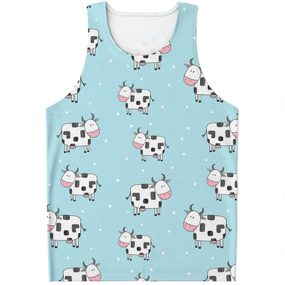 Doodle Cow Pattern Print Men's Tank Top