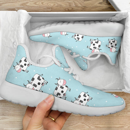 Doodle Cow Pattern Print Mesh Knit Shoes GearFrost